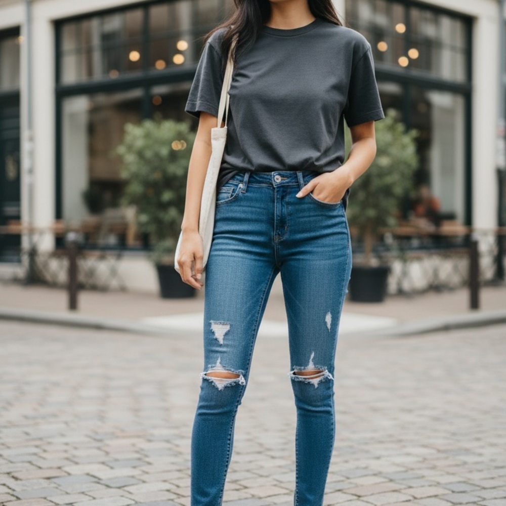 Hollister Women's Ripped Blue Skinny Jeans